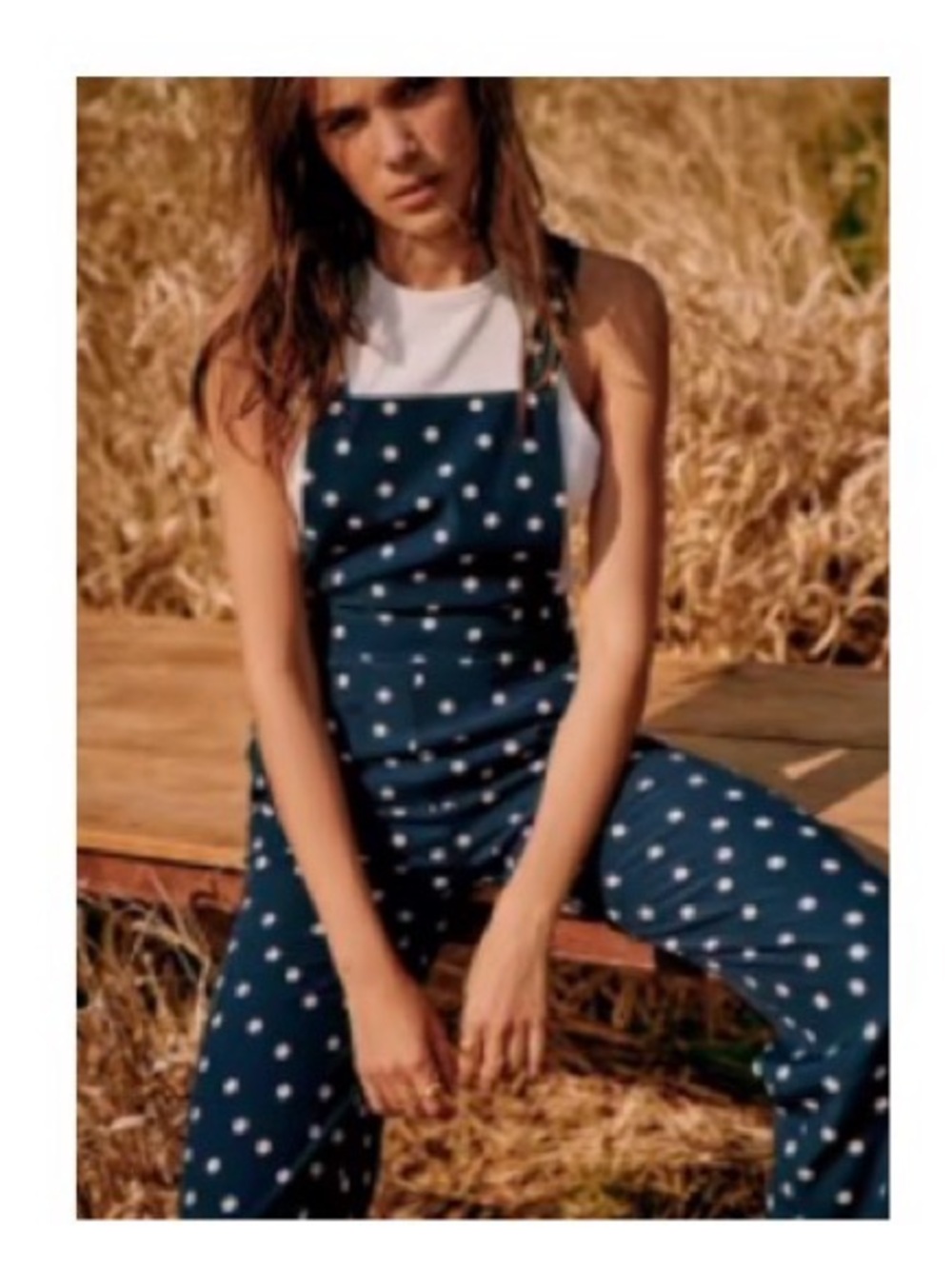 Sezane Navy Blue Polka Dot Jumpsuit